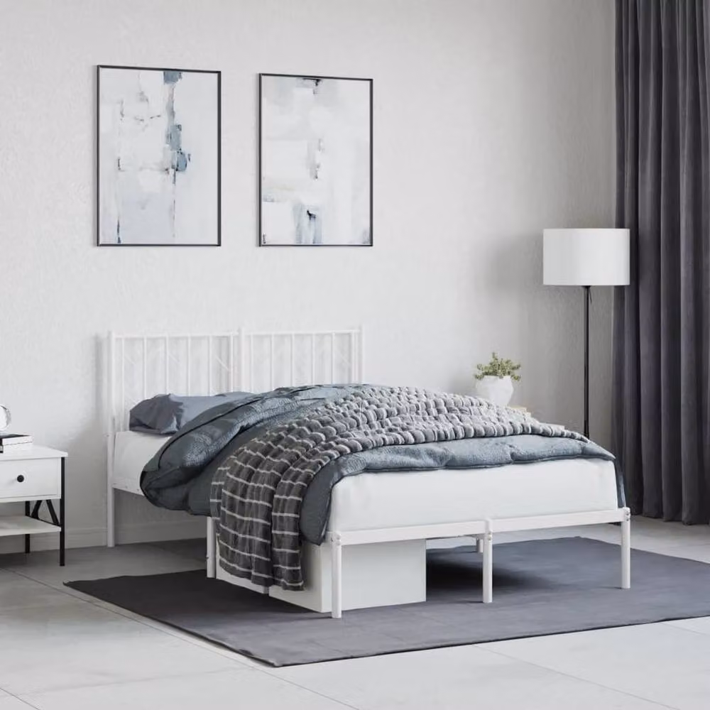 Berkfield Home Metal Bed Frame with Headboard, White, W/D/H: 120 x 200 cm – 2