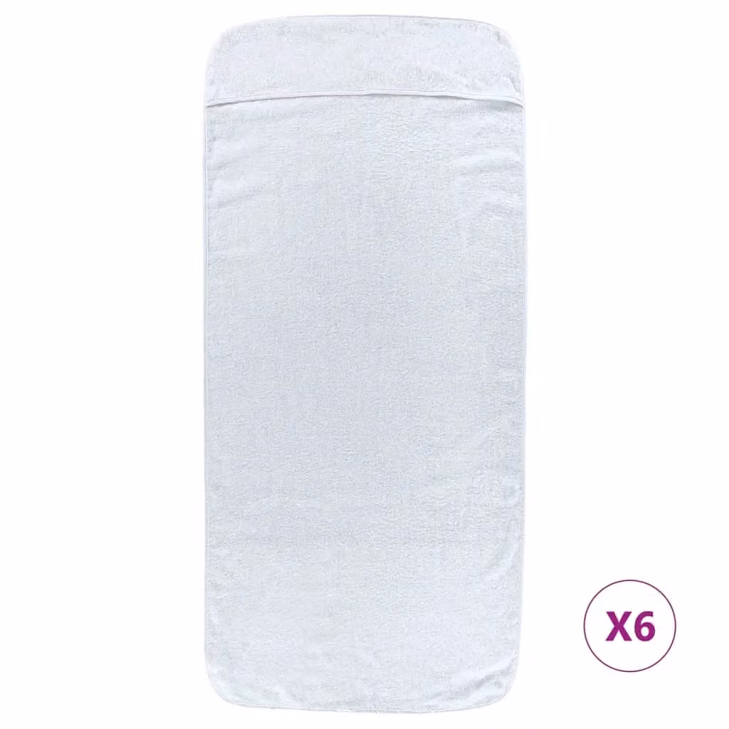Berkfield Home 6-Piece White Quick-Drying Fluffy Terrycloth Beach Towel Set, W: 60 cm, L: 135 cm, 400 GSM