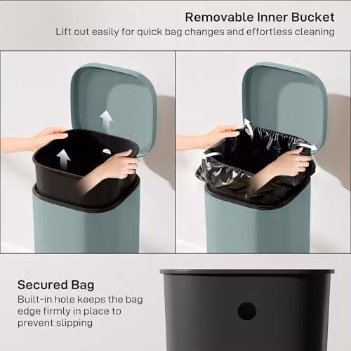 HOMCOM 30L Green Pedal Kitchen Bin with Soft-Close Lid and Removable Inner Bucket – 4