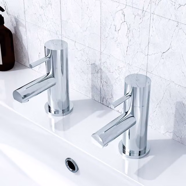 Nes Home Blossom Modern Chrome Two-Handle Hot and Cold Basin Sink Taps in Silver