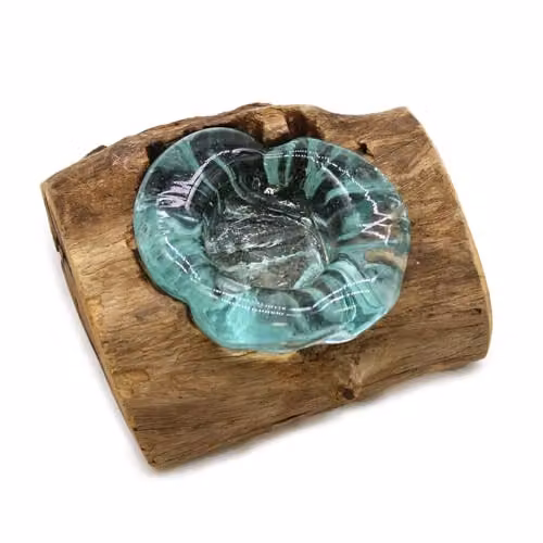 Giftz Galore Gifts & Craft Supplies Brown Molten Glass Tealight Candle Holder on Wood – 1