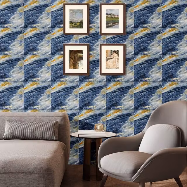 Livingandhome Set of 10 Blue and White Abstract Marble PVC Adhesive Wall Stickers