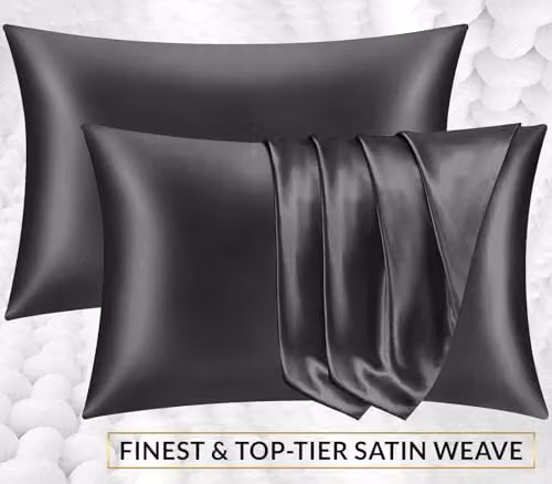 Pamposh Satin Silk Pillowcases 2 Pack in Charcoal with Envelope Closure, W/D/H: 50 x 75 x 0 cm – 3