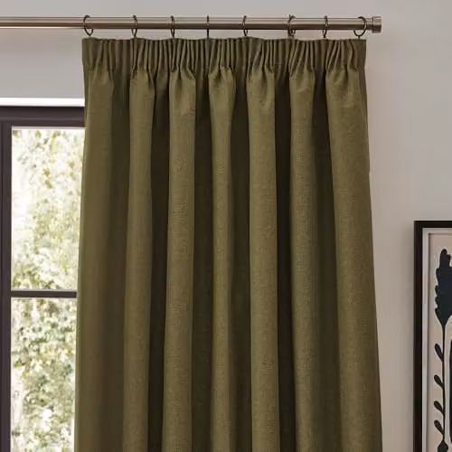Riva Home Dawn Textured Blackout Pencil Pleat Curtains, Green, Pair, Width: 229 cm, Drop: 229 cm – 3