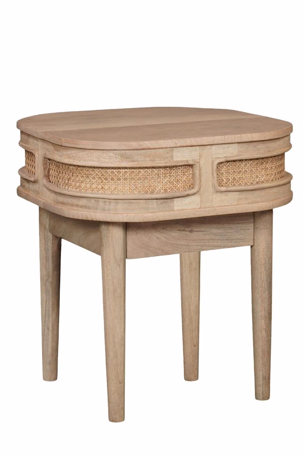 IH Design Chester Mango Wood Bedside Table with Rattan Detail in Brown and Beige, W/D/H: 55 x 50 x 50 cm – 2