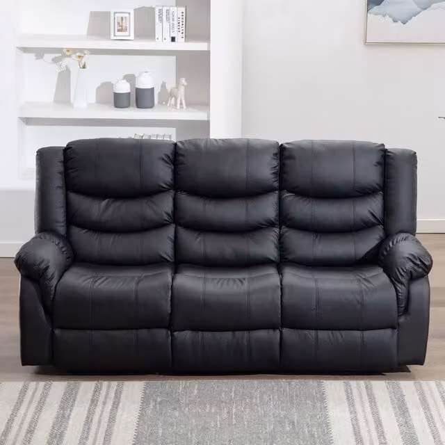 More4Homes Seattle 3 Seater Manual High Back Bonded Leather Recliner Sofa in Black, W/D/H: 200 x 91.5 x 106 cm