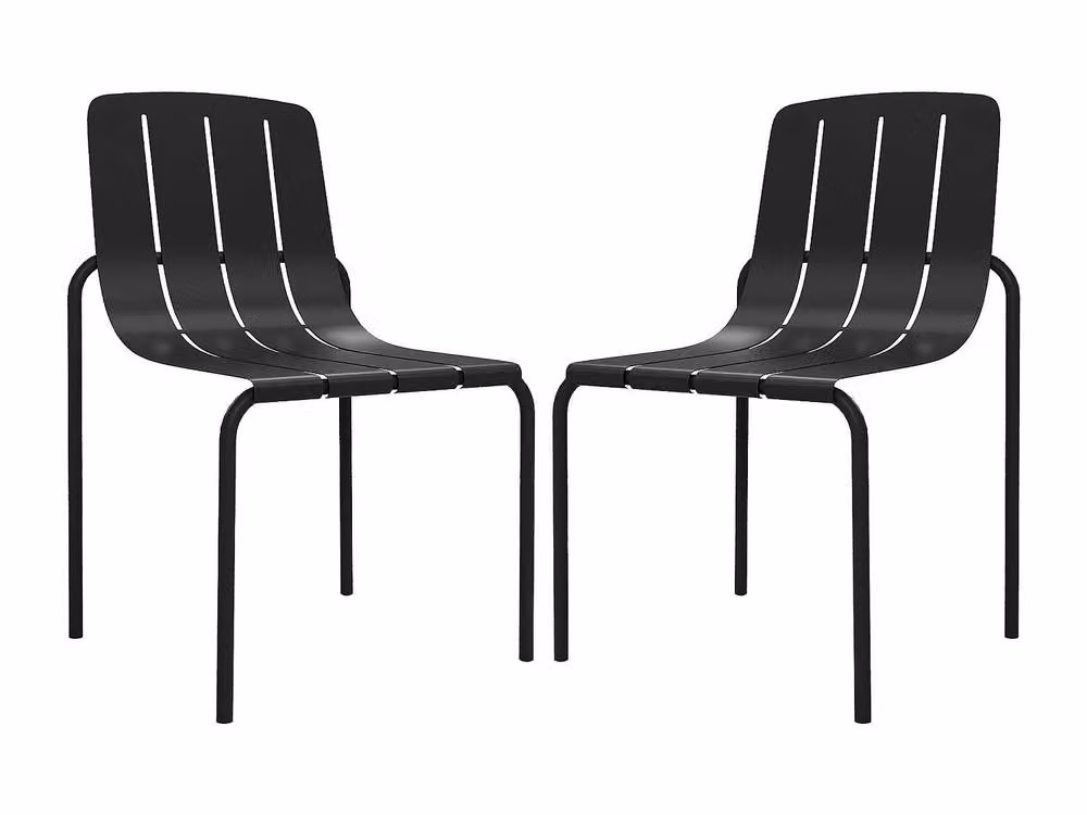 Vente-unique BALVORA Set of 2 Stackable Metal Garden Chairs in Black – 2