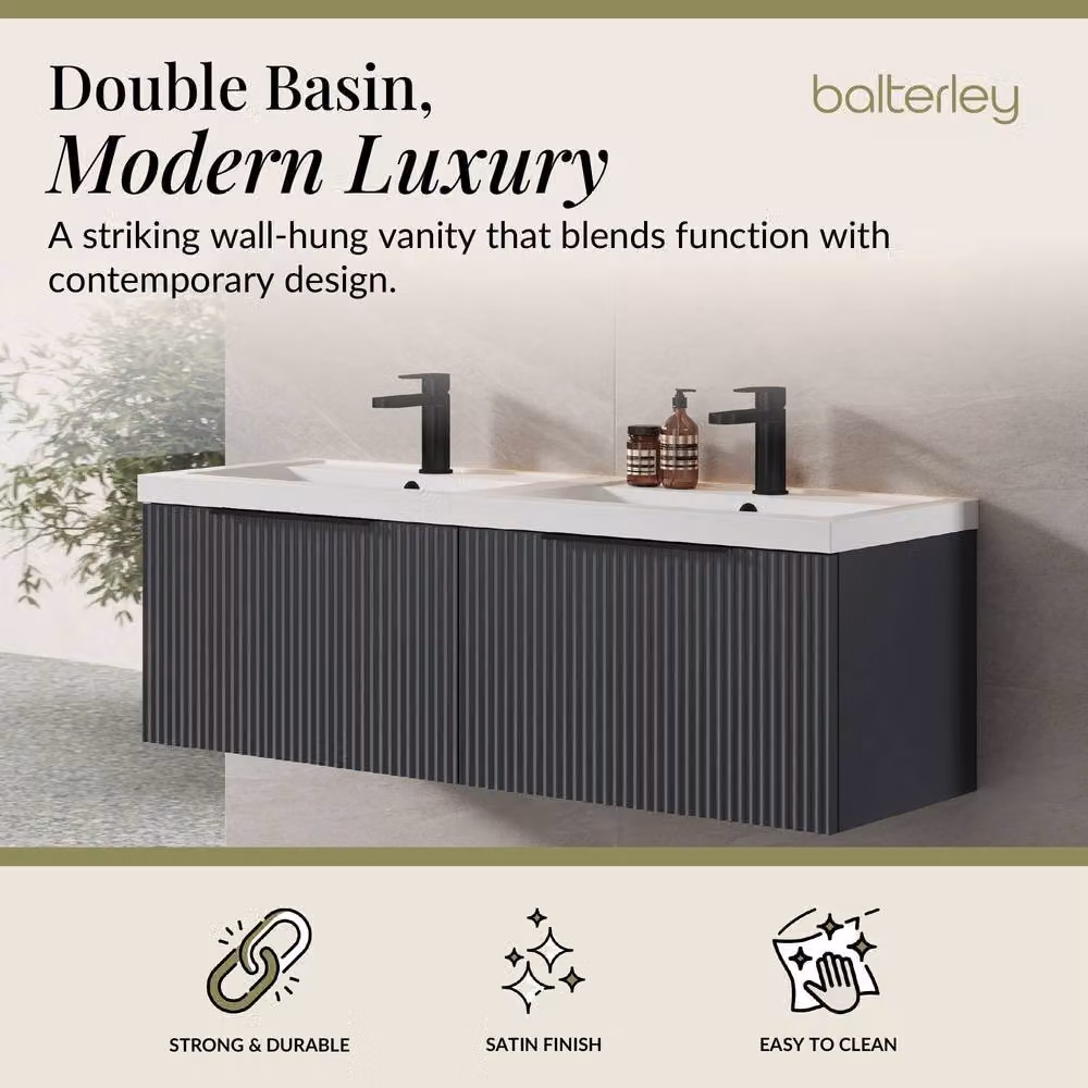 Balterley Fluted Front Wall Hung 2 Drawer Vanity Basin Unit, Dark Grey, W: 120 cm, D: 39.9 cm, H: 120 cm – 2