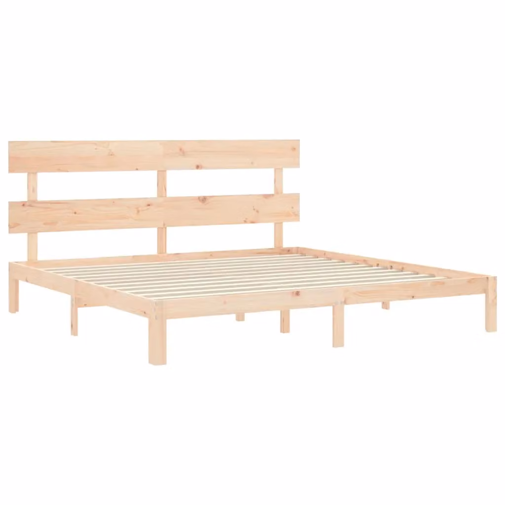 Berkfield Home Rustic Solid Pine Bed Frame with Headboard, Brown, W/D/H: 200 x 200 cm – 2