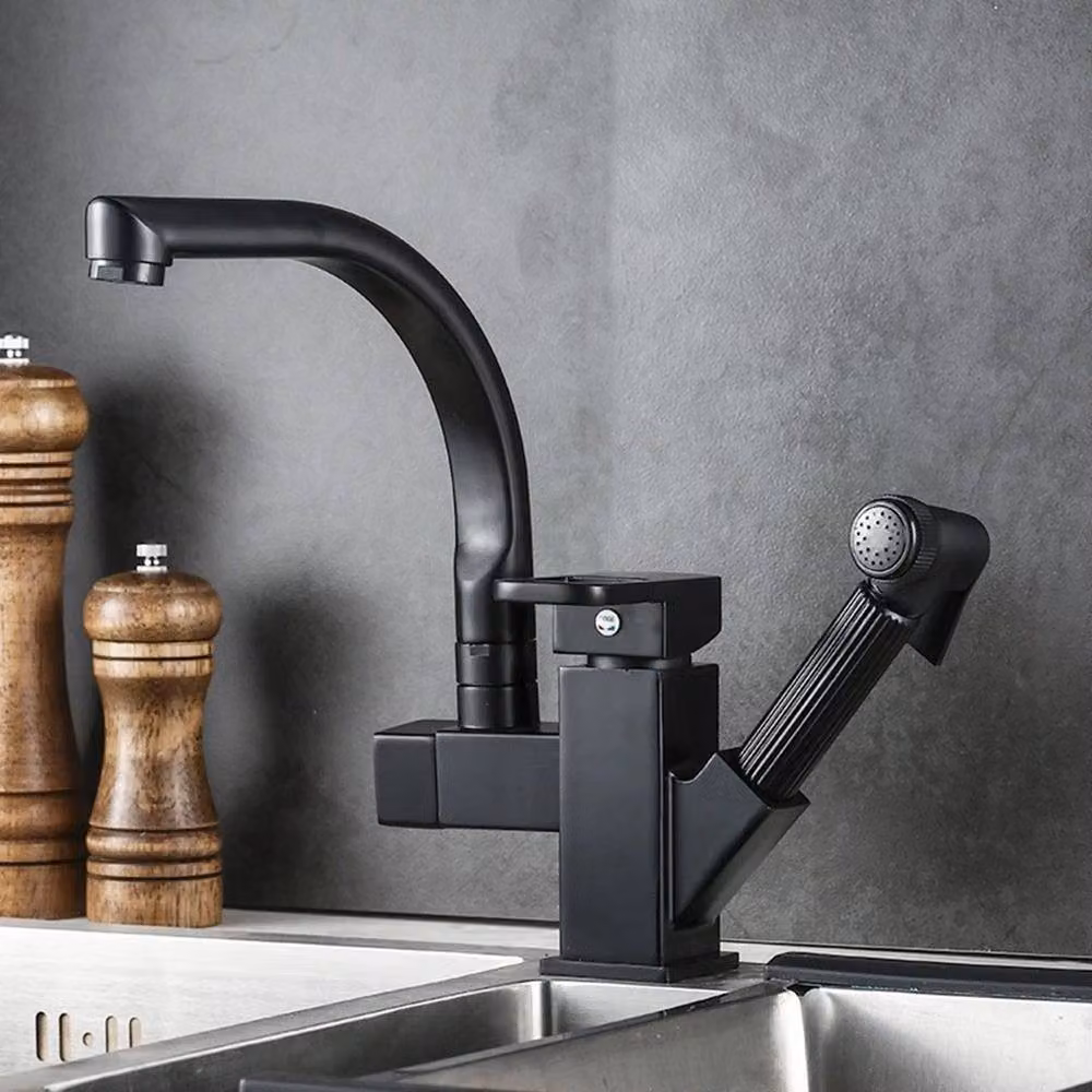 SPETLEK Monobloc Kitchen Sink Mixer Tap with Pull Out Spout and Swivel Spout in Matt Black – 2