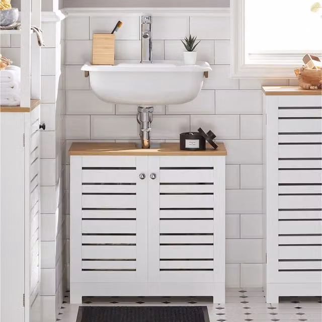 SoBuy Modern Freestanding Under-sink Bathroom Vanity Unit with Hinged Doors and Internal Shelves in White
