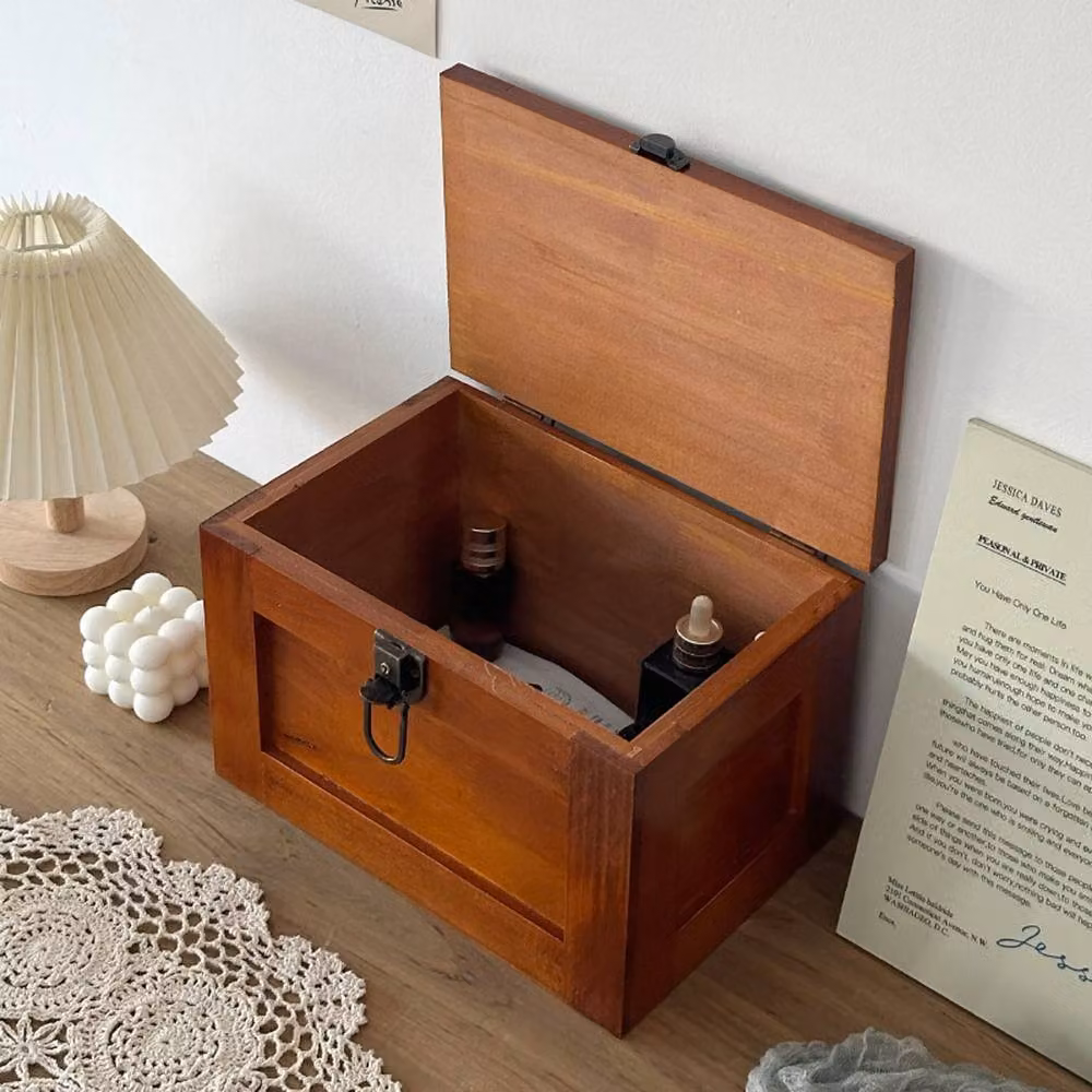 Ventryn Solid Wood Memory Box with Lid, Brown Keepsake Treasure Trunk – 3