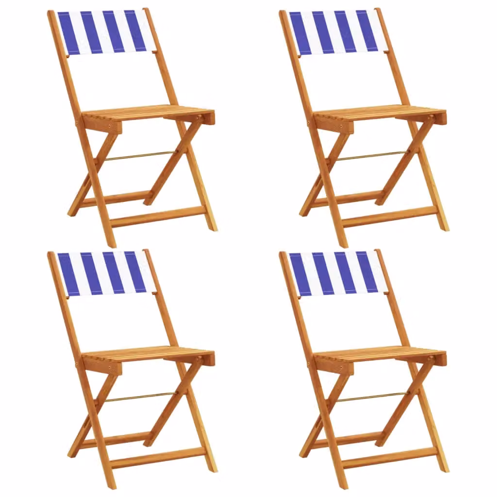 Berkfield Home Set of 4 Folding Garden Chairs in Blue and White Striped Fabric with Acacia Wood – 1