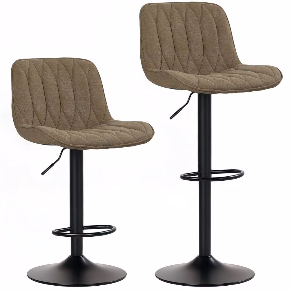 Wyld Haus Sehake Set of 2 Brown Linen Look Adjustable Swivel Bar Stools – 2