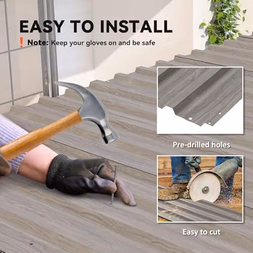 Outsunny Pack of 12 Grey Wood Effect Galvanised Steel Metal Roofing Sheets – 3