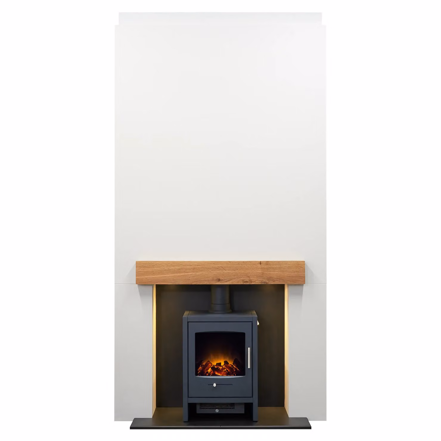 Acantha Pre-Built Media Wall 1 with Bergen Electric Stove in Charcoal Grey and White – 2