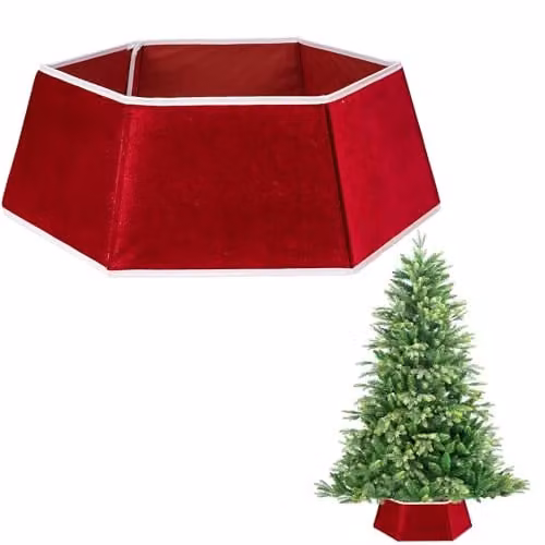 Shatchi Red Sequin Christmas Tree Skirt, Round Tabletop Tree Base Cover