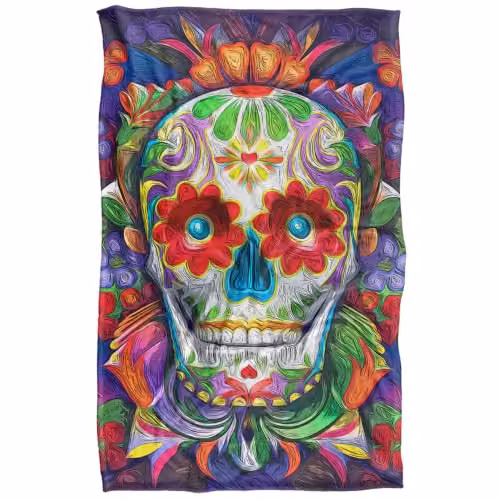 JQ Licensing Colorful Sugar Skull Super Soft Fleece Throw Blanket, Multicolour, W/D/H: 91 x 147 cm – 1