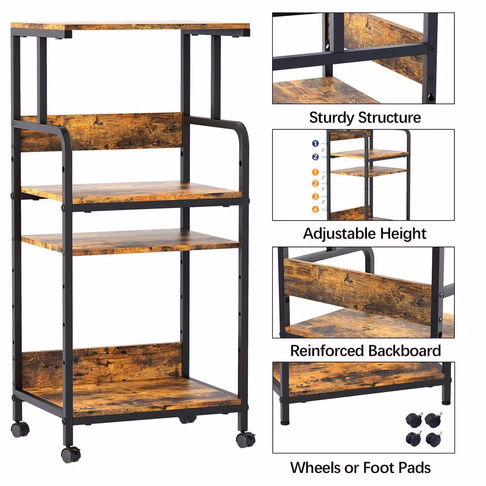 Huhote Large 4-Tier Printer Stand with Wheels and Adjustable Shelves in Brown, W: 40.0 cm, D: 40.0 cm, H: 113.0 cm – 4