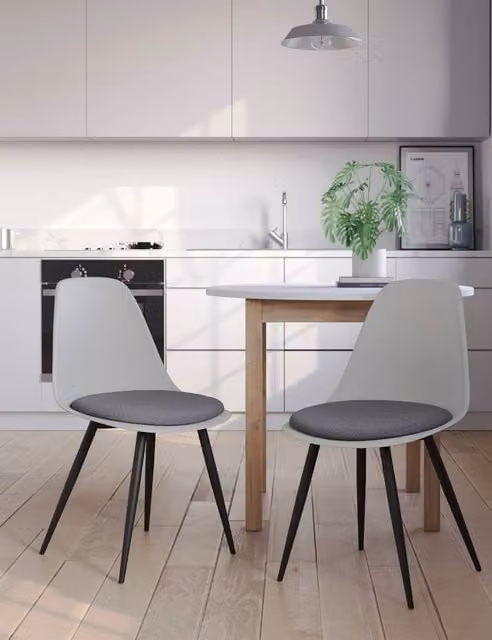 M&S Arnie Set of 2 Modern Upholstered Dining Chairs in Mid Grey