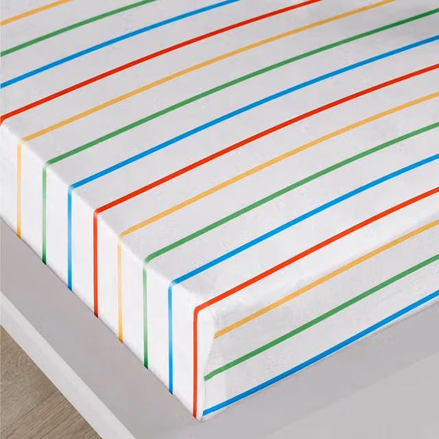 J Rosenthal & Son Rainbow Striped Single Fitted Sheet, Multi-Colour, W/D/H: 90 x 190 x 28 cm