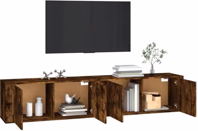 Berkfield Home Classic Wall-mounted TV Cabinets, 2 Piece Set in Smoked Oak Brown, W/D/H: 100 x 34.5 x 40 cm – 1