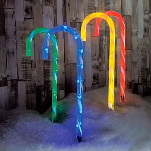 The Christmas Workshop Multi-Coloured Outdoor Christmas Candy Cane Decorations with 40 LED Light Bulbs, 4 Pack, Height: 64 cm – 3