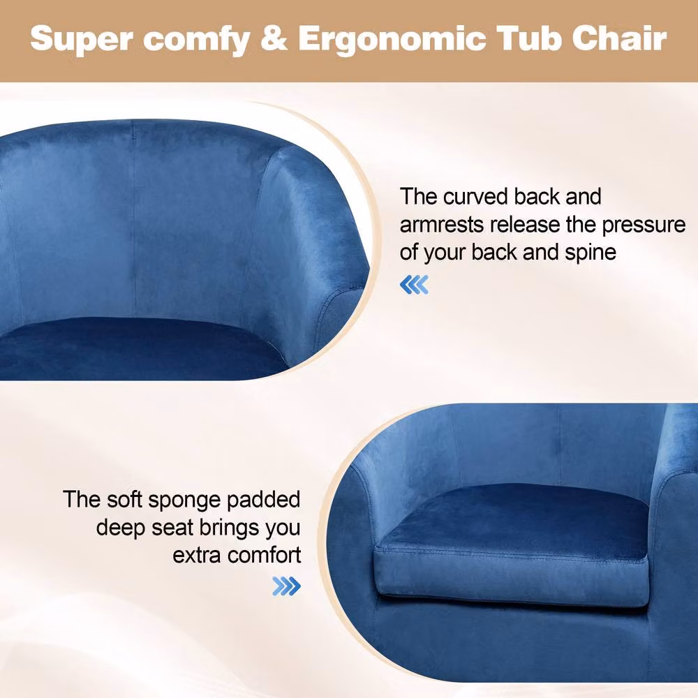 Alivio Modern Blue Velvet Tub Accent Chair with Solid Wood Frame and Foam Cushion – 3
