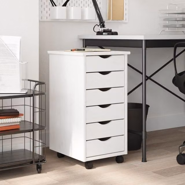 Berkfield Home MOSS White Rolling Cabinet with Drawers in Solid Pine Wood – 1