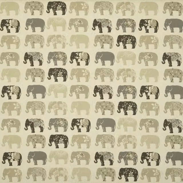 Clarke & Clarke Elephants Childrens Fabric in Grey and Beige