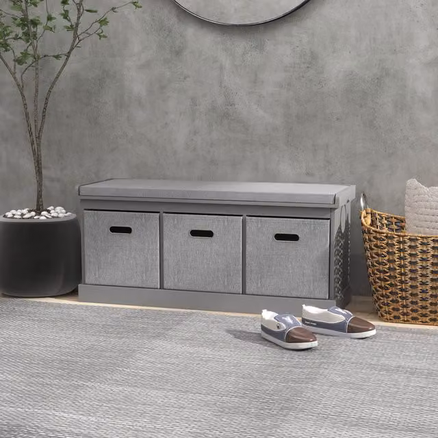 HOMCOM Grey Fabric Shoe Storage Bench Seat