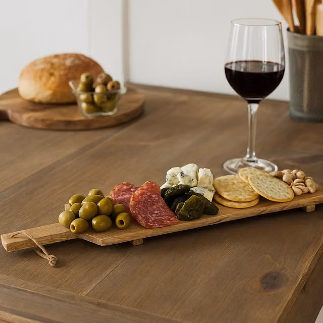 URBN-CHEF Rectangular Mango Wood Cutting Board with Handle and Non-Slip Feet, Brown