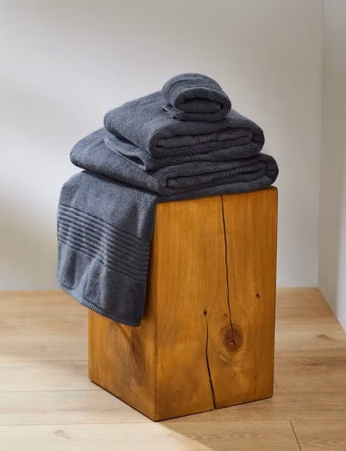 M&S Plush Egyptian Cotton Towel in Grey Charcoal