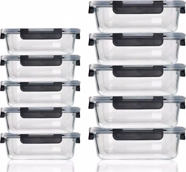 PAWNORA Set of 5 Clear Glass Food Containers