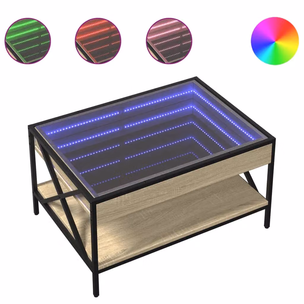 Berkfield Home Infinity LED Coffee Table in Sonoma Oak and Brown, W: 70 cm, D: 50 cm, H: 38 cm – 2