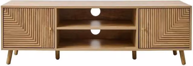 CALICOSY Eden 2-Door TV Unit with Laminated Fronts in Light Brown, W: 140 cm, D: 40 cm, H: 45 cm