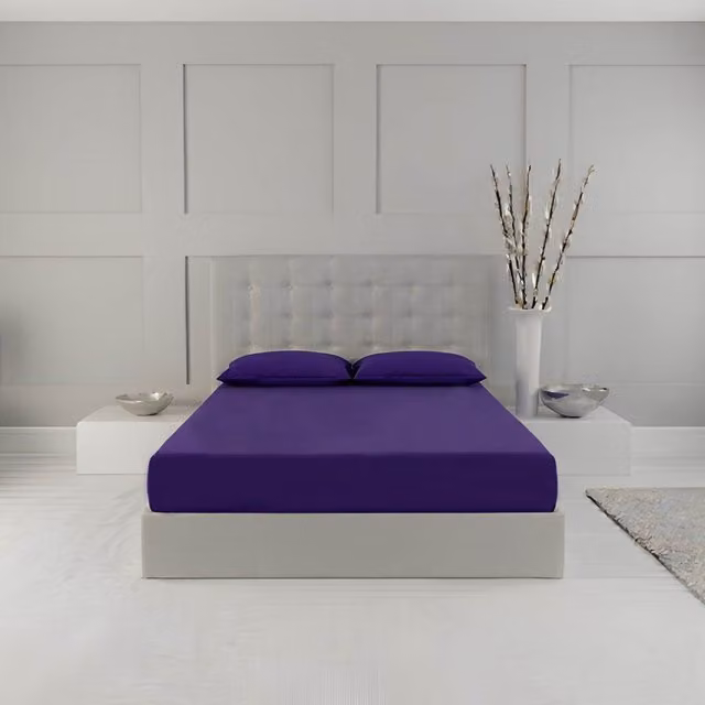 Snug City Home Sweet Home UK Double Polycotton Fitted Sheet in Purple, W/D/H: 140 x 200 x 25 cm – 1