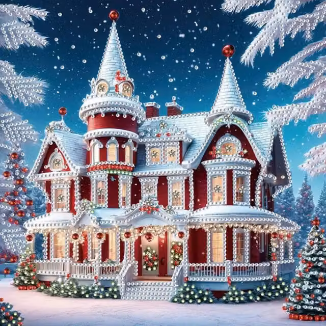 Syntego Festive Christmas Mansion Diamond Painting Kit, Multicolour and Blue
