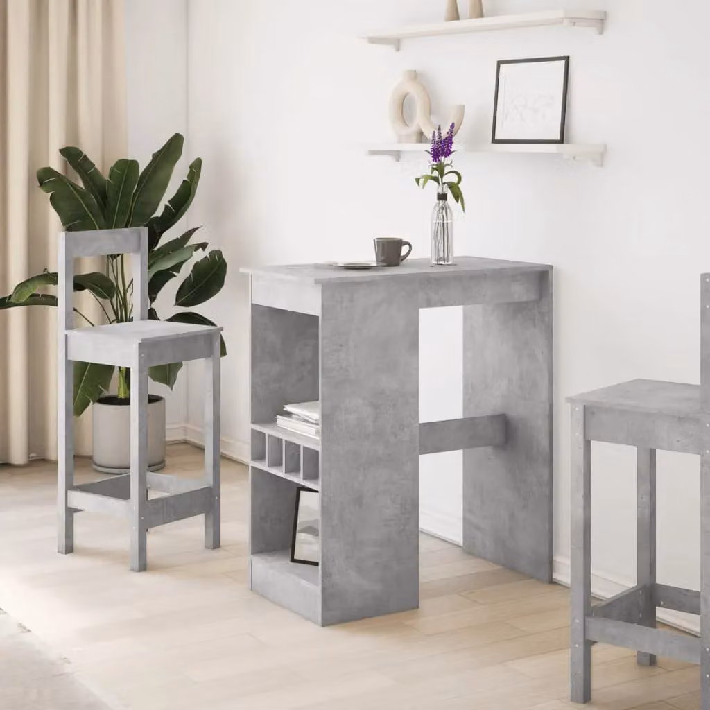 Berkfield Home Bar Table with Racks in Concrete Grey, W/D/H: 90 x 47.5 x 103.5 cm – 3