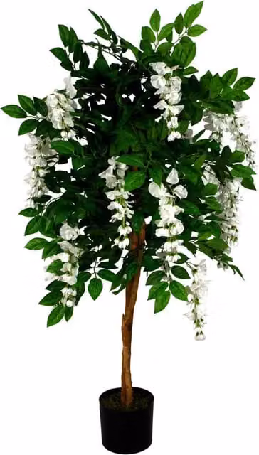 Leaf Design UK Luxury Artificial Wisteria Tree with White Flowers and Green Leaves, Height: 130 cm – 6