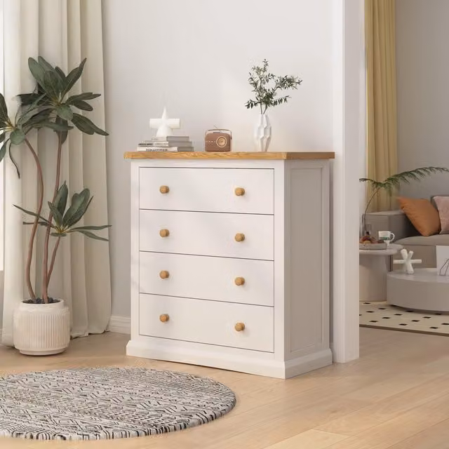 Cabinet Bits Castelli 4 Drawer Chest of Drawers in White and Gold Pine Wood – 1