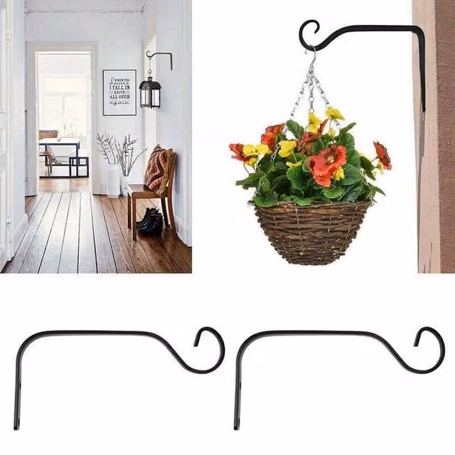 EONLION Heavy Duty Metal Garden Hanging Basket Brackets and Plant Hanger Hooks in Black – 1