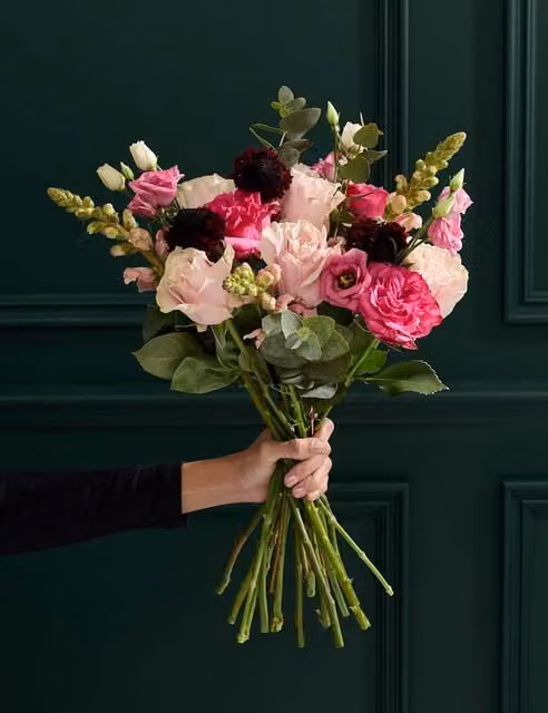 M&S Flower Market Organic Pink Rose and Scabiosa Floral Bouquet