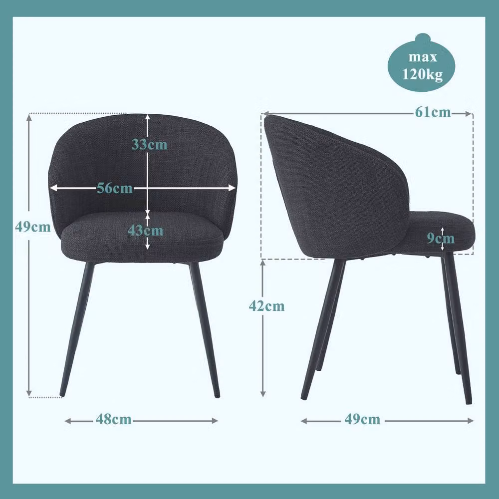 SONARA Modern Set of 2 Grey Fabric Ergonomic Dining Chairs with Armrests – 2