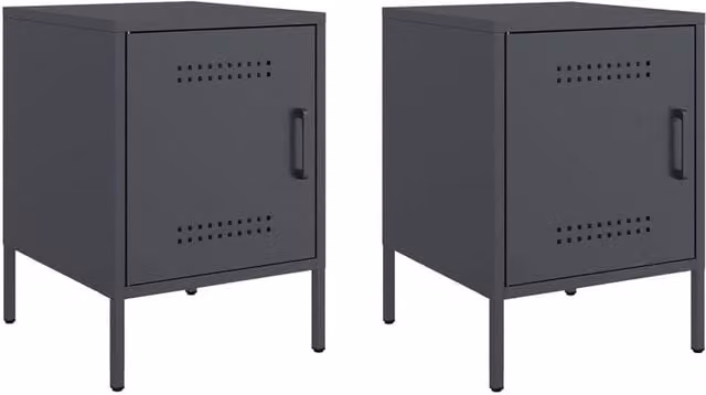 Berkfield Home Set of 2 Anthracite Metal Bedside Cabinets, W/D/H: 36 x 39 x 50.5 cm – 1