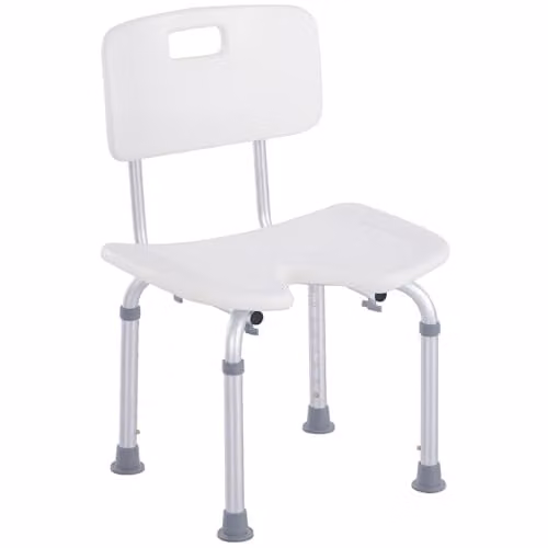 HOMCOM Adjustable White Bath Stool and Spa Shower Chair with Non-Slip Feet and Drainage Seat