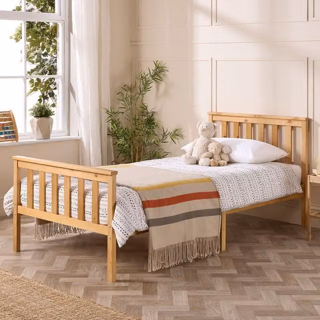 Aspire Atlantic Solid Wood Bed Frame in Natural, W/D/H: 90 x 190 cm