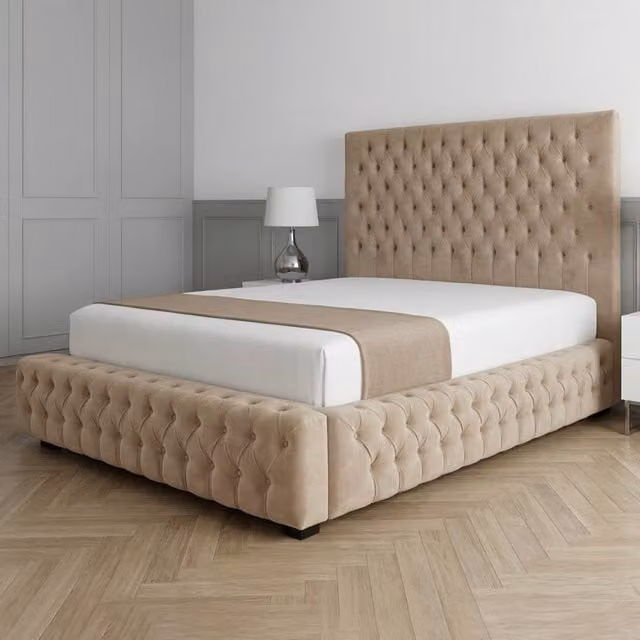 Living Comfort Bedz Countess Upholstered Gas Lift Storage Bed in Beige, Super King Size (200 x 200 cm)