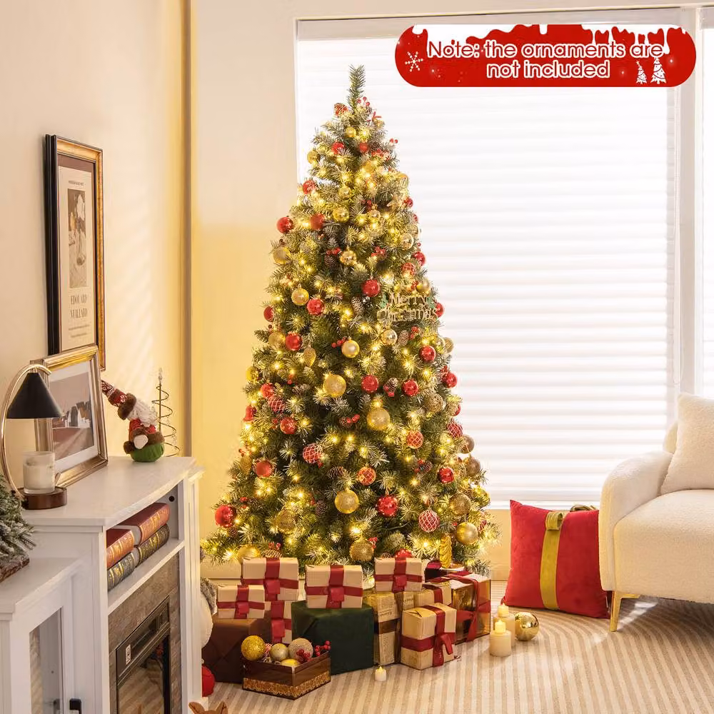 Costway 6.5ft Artificial Hinged Christmas Tree with 909 PVC Branch Tips in Green – 4