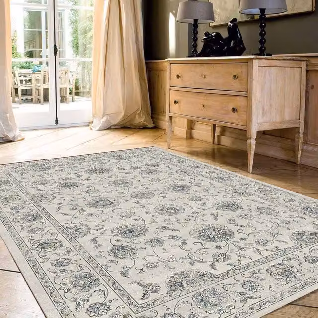 The Rug Shop UK Traditional Floral Beige Machine Woven Area Rug W: 200 cm, D: 290 cm